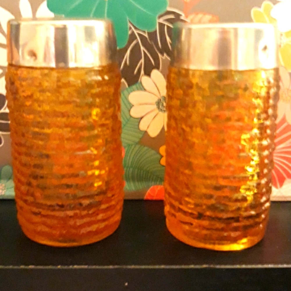 Vintage Anchor Hocking Soreno Amber Salt & Pepper Shakers